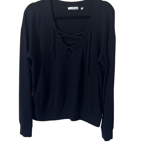 Wilfred Free Womens Top  Long Sleeve V Neck Lace Up Aritizia Black Large - Picture 1 of 7